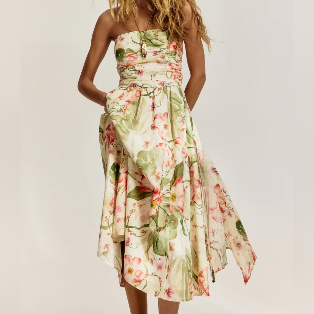 H&M Tie-back Bandeau Dress Midi Floral White/flowers Bnwt!! - Picture 5 of 16